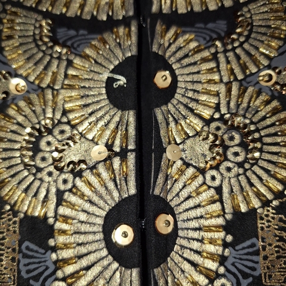 Chico's Sz 3/XL Egyptian Revival Gold Fancy Modernist Jacket Tunic Top Cardigan - Picture 7 of 13